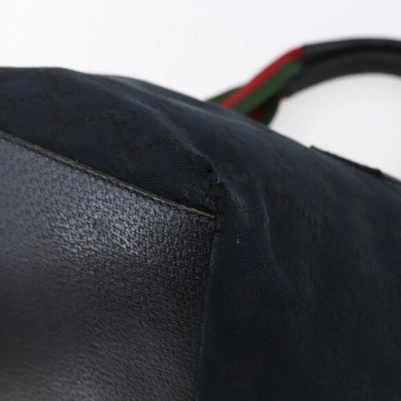 GUCCI GG Canvas Web Sherry Line Hand Bag Black Red Green 131228 Auth 152084 - Picture 11 of 16